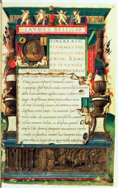 Presentation Manuscript for Matthias Corvinus, from Laudes Bellicae by Alexander Cortesius, Rome, c.1480-90 by Bartolomeo Sanvito